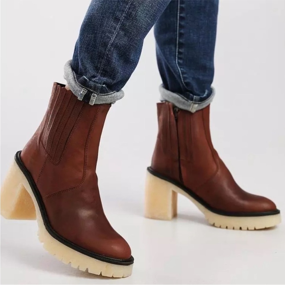Free People | Women's James Chelsea Boot Cherry Chocolate Burgundy Chunky Boho